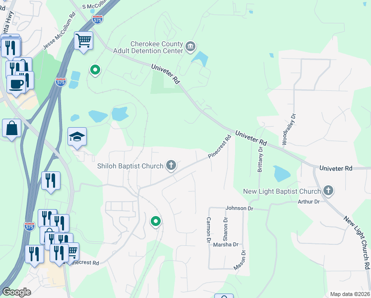 map of restaurants, bars, coffee shops, grocery stores, and more near 214 Huskins Rd in Canton