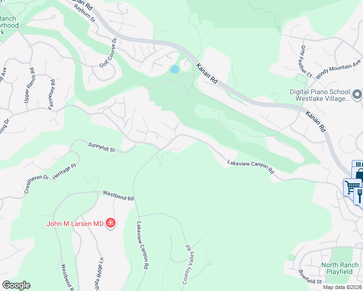 map of restaurants, bars, coffee shops, grocery stores, and more near 1300 Woodland Grove Court in Thousand Oaks