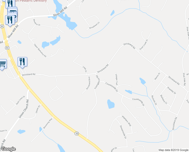 map of restaurants, bars, coffee shops, grocery stores, and more near 4604 Youngblood Road in Flowery Branch