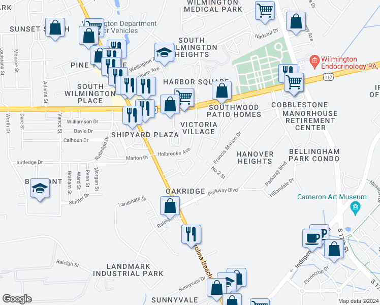 map of restaurants, bars, coffee shops, grocery stores, and more near 622 Holbrook Avenue in Wilmington