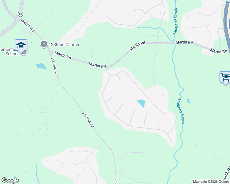 map of restaurants, bars, coffee shops, grocery stores, and more near 4583 Wingfield Way in Flowery Branch