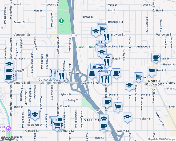 map of restaurants, bars, coffee shops, grocery stores, and more near 6451 St Clair Ave in Los Angeles