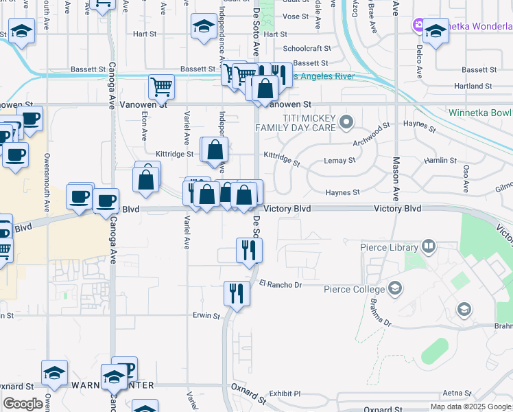 map of restaurants, bars, coffee shops, grocery stores, and more near in Los Angeles