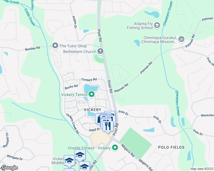 map of restaurants, bars, coffee shops, grocery stores, and more near 7535 Cordery Road in Cumming