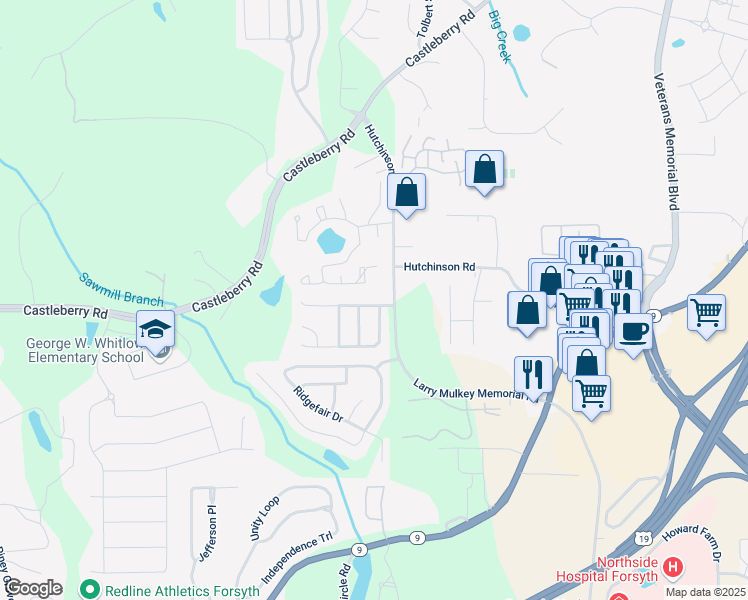 map of restaurants, bars, coffee shops, grocery stores, and more near 3720 Werrington Drive in Cumming