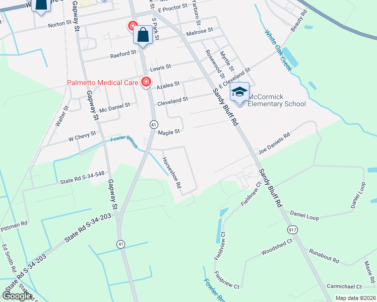 map of restaurants, bars, coffee shops, grocery stores, and more near 1398 Horseshoe Road in Mullins