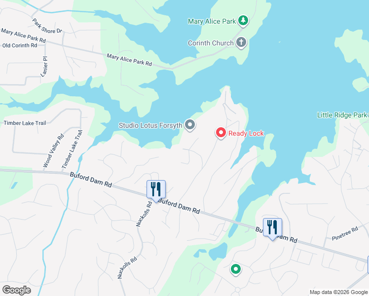 map of restaurants, bars, coffee shops, grocery stores, and more near 2010 Millers Path in Cumming
