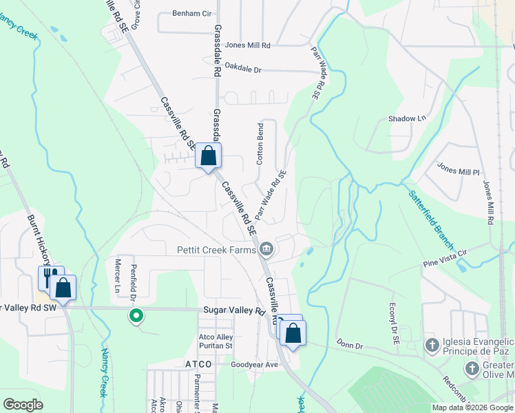 map of restaurants, bars, coffee shops, grocery stores, and more near 7 Parr Wade Road Southeast in Cartersville