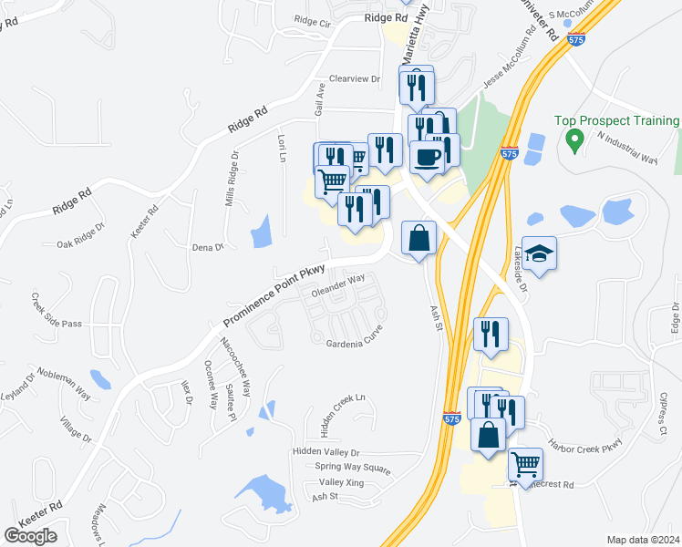 map of restaurants, bars, coffee shops, grocery stores, and more near 607 Cedar Place in Canton