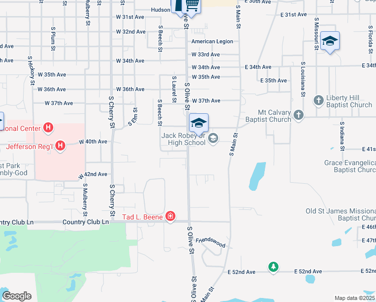 map of restaurants, bars, coffee shops, grocery stores, and more near 4101 South Olive Street in Pine Bluff