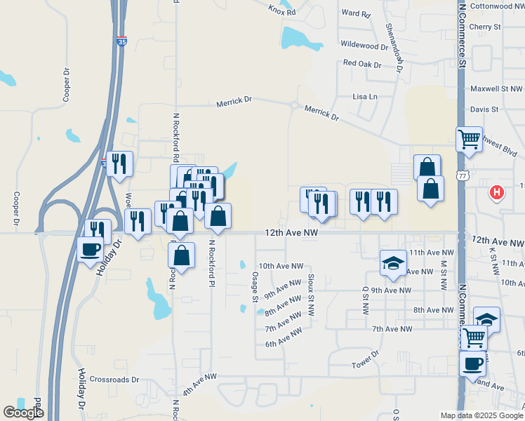 map of restaurants, bars, coffee shops, grocery stores, and more near 2005 12th Avenue Northwest in Ardmore
