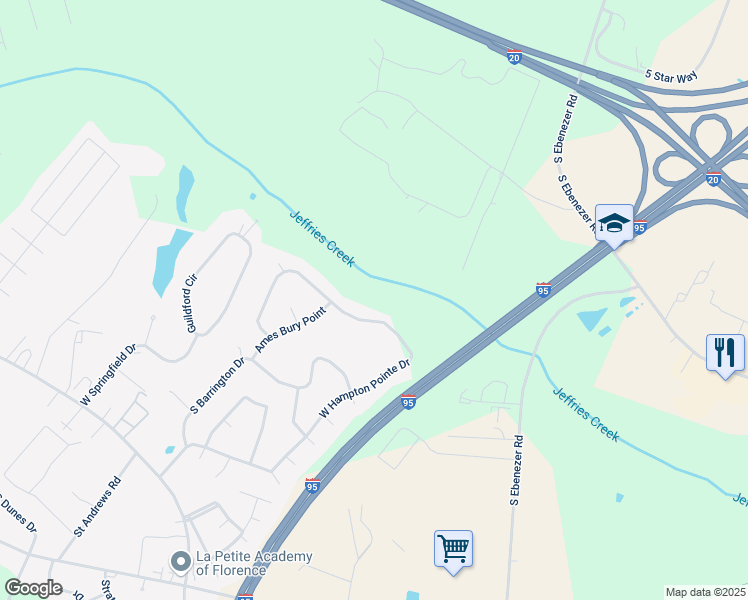 map of restaurants, bars, coffee shops, grocery stores, and more near 3318 West Hampton Pointe Drive in Florence