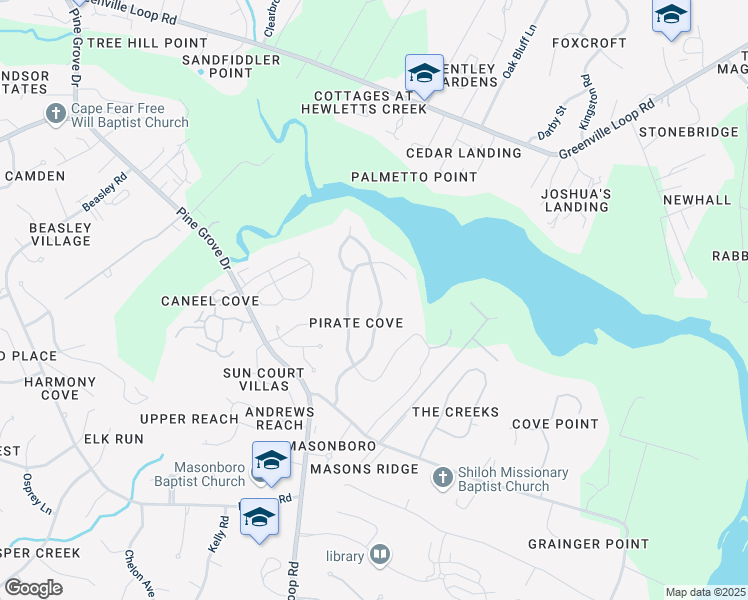 map of restaurants, bars, coffee shops, grocery stores, and more near 309 Buccaneer Road in Wilmington