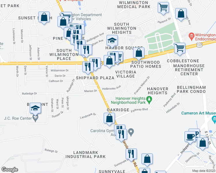 map of restaurants, bars, coffee shops, grocery stores, and more near 515 Holbrook Avenue in Wilmington