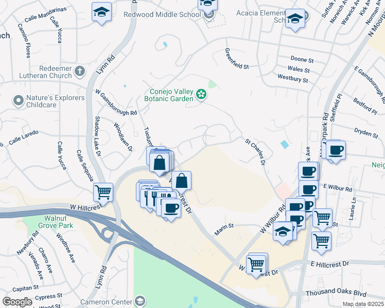 map of restaurants, bars, coffee shops, grocery stores, and more near 788 Pinetree Circle in Thousand Oaks