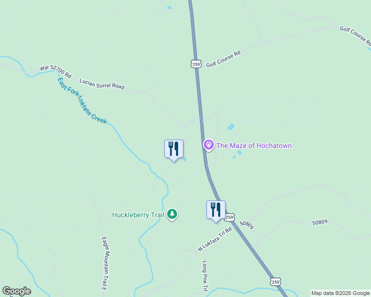 map of restaurants, bars, coffee shops, grocery stores, and more near 80 Timber Creek Trail in Broken Bow