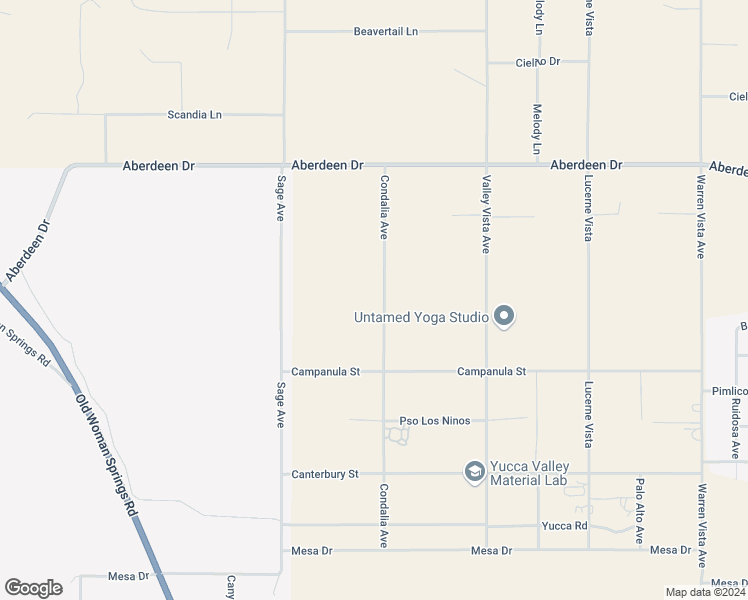 map of restaurants, bars, coffee shops, grocery stores, and more near 3552 Condalia Avenue in Yucca Valley