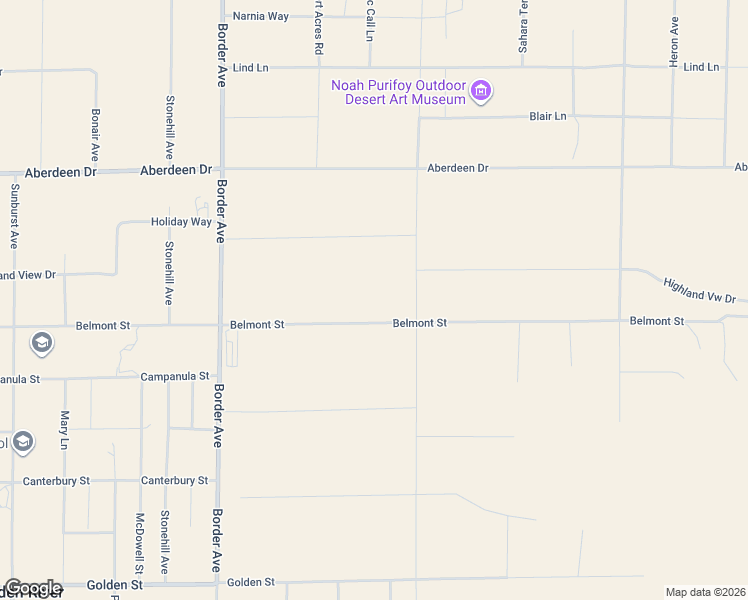 map of restaurants, bars, coffee shops, grocery stores, and more near 62802 Belmont Street in Joshua Tree