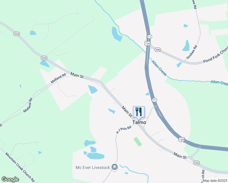 map of restaurants, bars, coffee shops, grocery stores, and more near 808 Main Street in Talmo