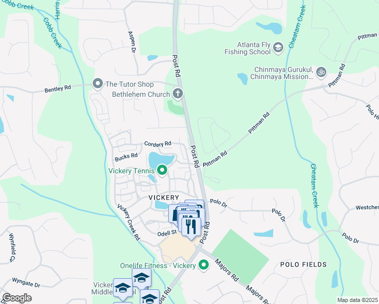 map of restaurants, bars, coffee shops, grocery stores, and more near 7515 Cordery Road in Cumming