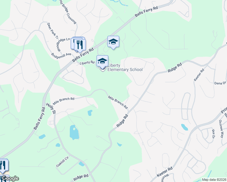 map of restaurants, bars, coffee shops, grocery stores, and more near 596 Mile Branch Road in Canton
