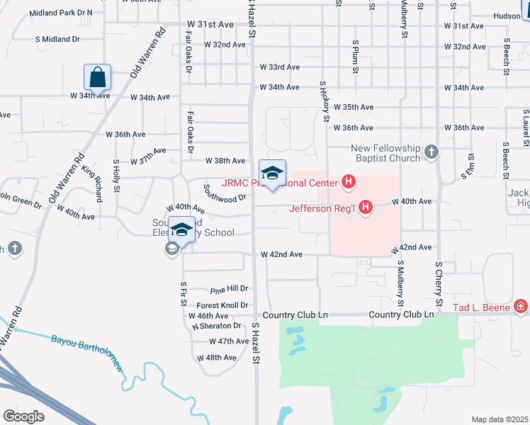 map of restaurants, bars, coffee shops, grocery stores, and more near 2100 West 40th Avenue in Pine Bluff