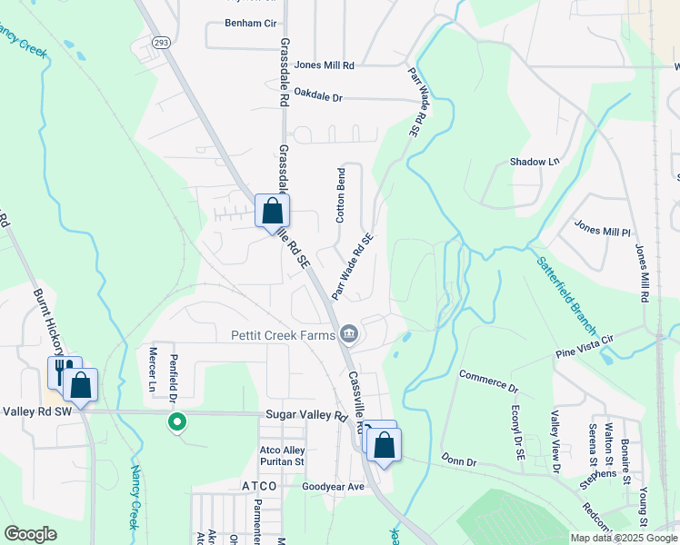 map of restaurants, bars, coffee shops, grocery stores, and more near 15 Parr Wade Road Southeast in Cartersville