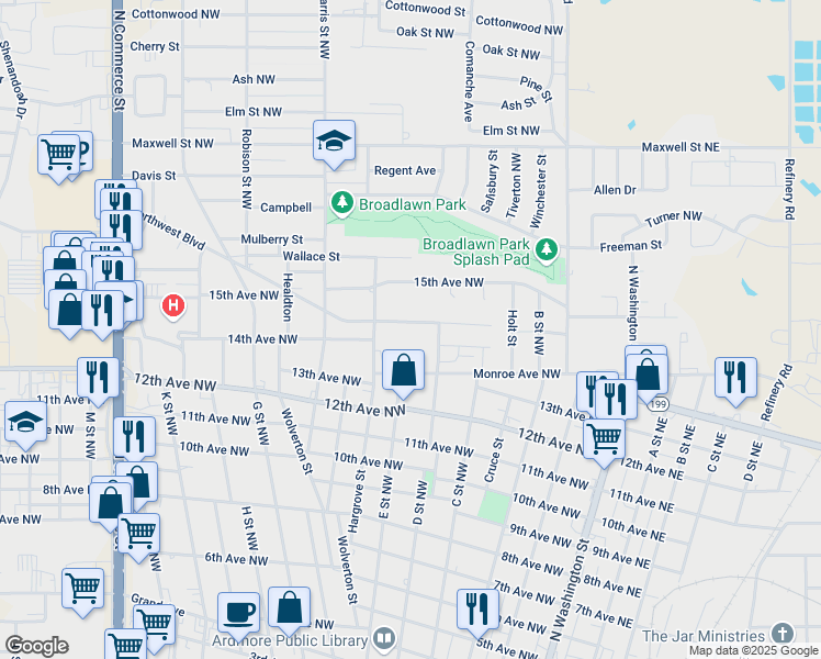 map of restaurants, bars, coffee shops, grocery stores, and more near 611 Northwest Avenue in Ardmore