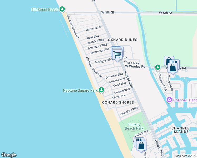 map of restaurants, bars, coffee shops, grocery stores, and more near 1110 Mandalay Beach Road in Oxnard