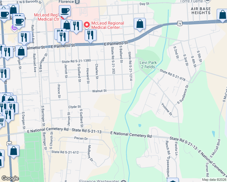 map of restaurants, bars, coffee shops, grocery stores, and more near 516 State Road S-21-352 in Florence