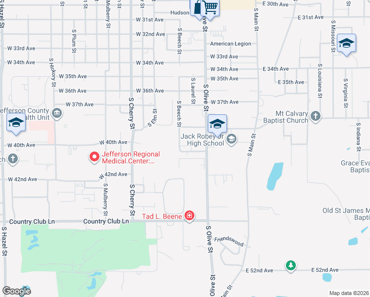 map of restaurants, bars, coffee shops, grocery stores, and more near 609 Greenbriar Drive in Pine Bluff