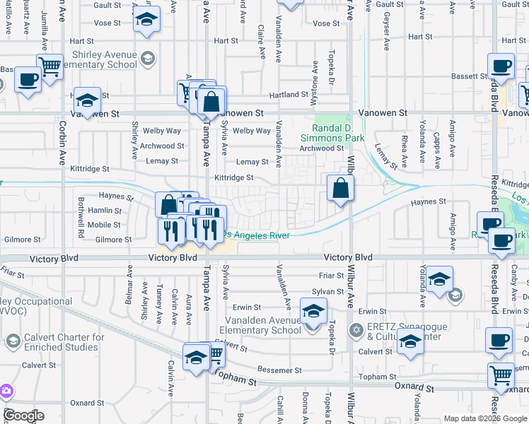 map of restaurants, bars, coffee shops, grocery stores, and more near in Los Angeles