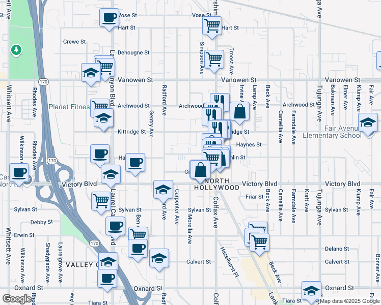 map of restaurants, bars, coffee shops, grocery stores, and more near in Los Angeles