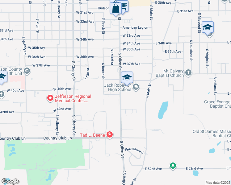 map of restaurants, bars, coffee shops, grocery stores, and more near 515 Greenbriar Drive in Pine Bluff