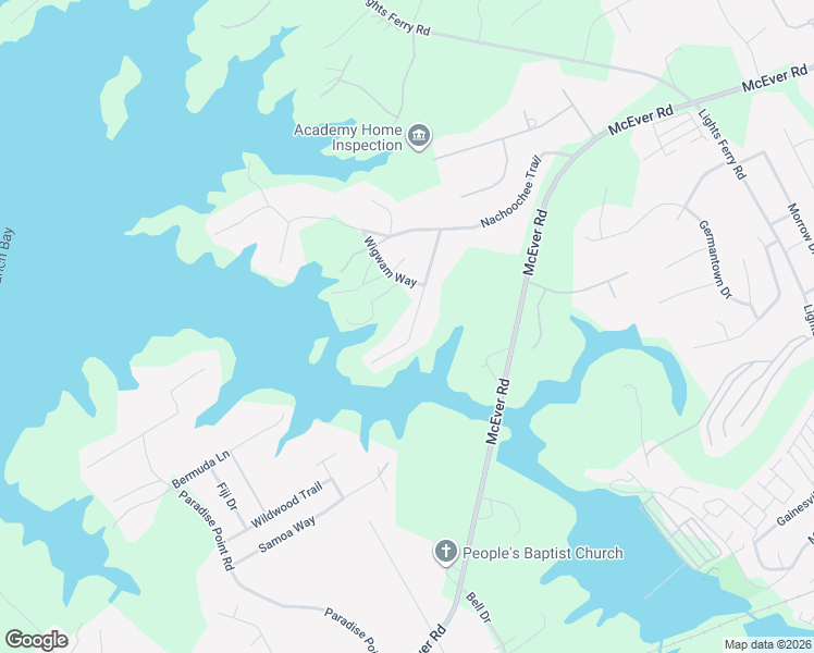 map of restaurants, bars, coffee shops, grocery stores, and more near 5990 Wigwam Way in Flowery Branch