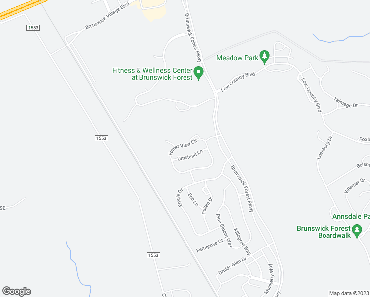 map of restaurants, bars, coffee shops, grocery stores, and more near 2029 Forest View Circle in Leland