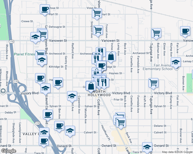 map of restaurants, bars, coffee shops, grocery stores, and more near in Los Angeles