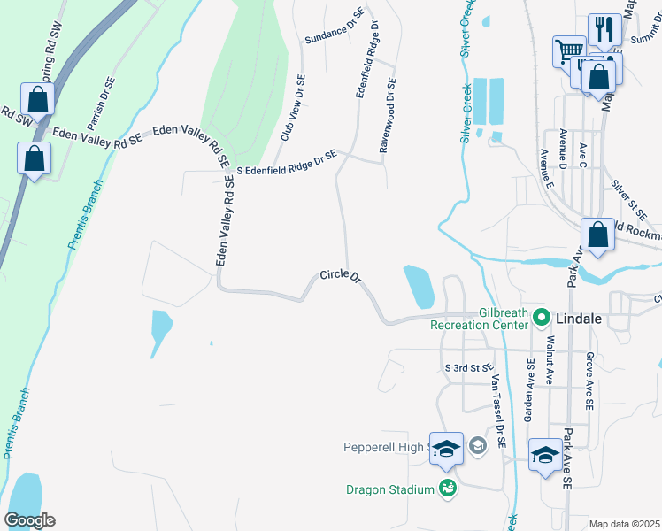 map of restaurants, bars, coffee shops, grocery stores, and more near 1 South Edenfield Ridge Drive Southeast in Rome