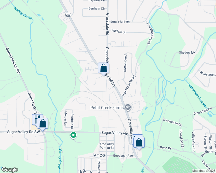 map of restaurants, bars, coffee shops, grocery stores, and more near 424 Cassville Road Southeast in Cartersville