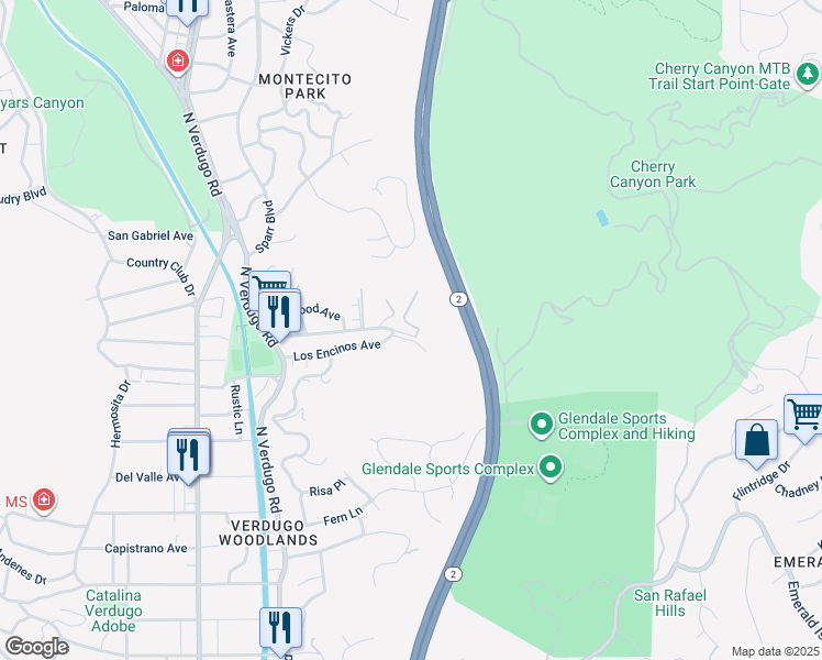 map of restaurants, bars, coffee shops, grocery stores, and more near 1935 Alpha Road in Glendale