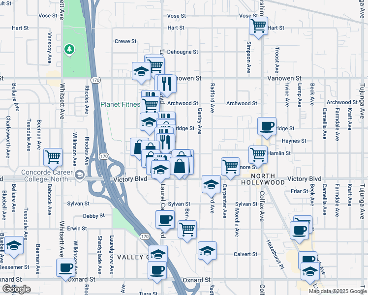 map of restaurants, bars, coffee shops, grocery stores, and more near in Los Angeles