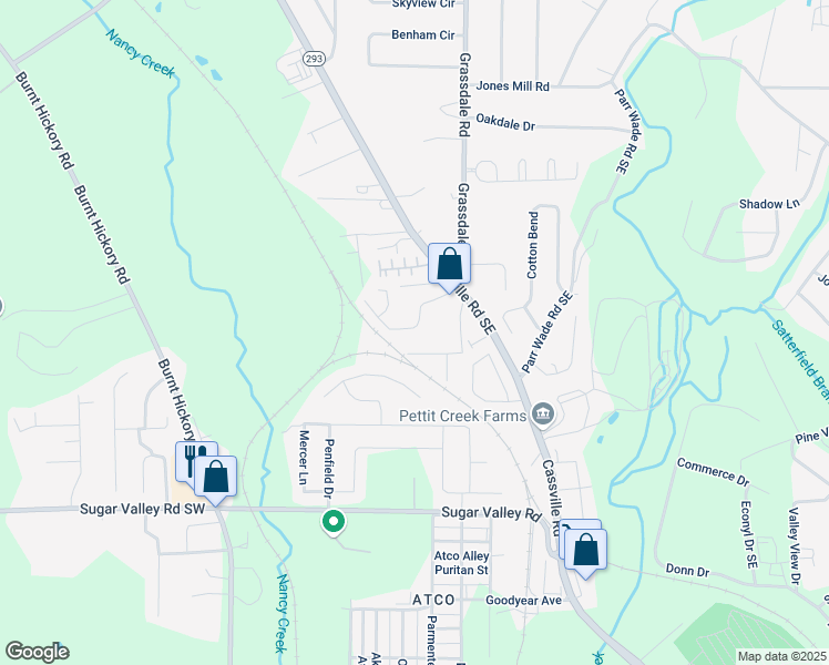 map of restaurants, bars, coffee shops, grocery stores, and more near 33 Middlebrook Drive in Cartersville