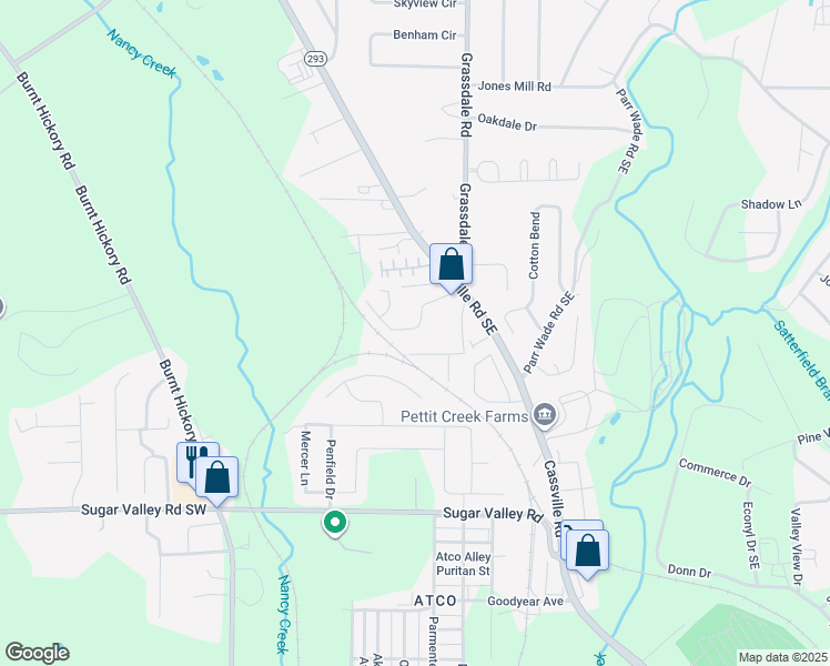 map of restaurants, bars, coffee shops, grocery stores, and more near 35 Middlebrook Drive in Cartersville