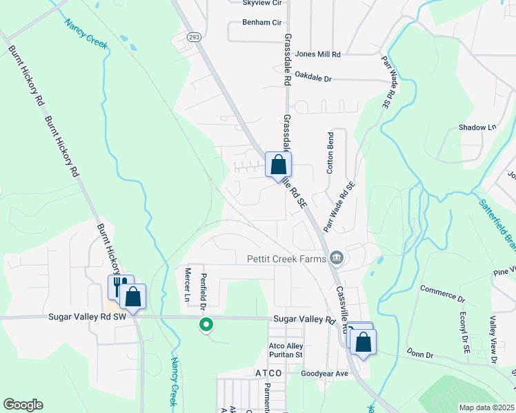 map of restaurants, bars, coffee shops, grocery stores, and more near 33 Middlebrook Drive in Cartersville