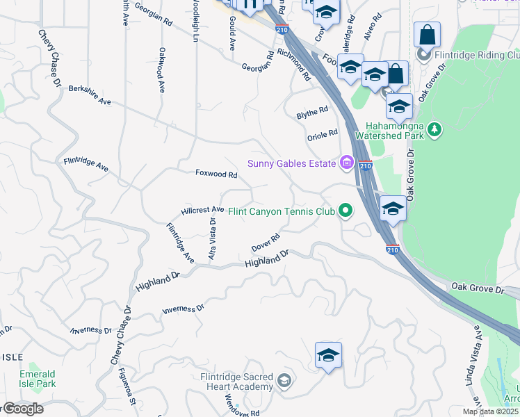 map of restaurants, bars, coffee shops, grocery stores, and more near 603 Chatham Place in La Cañada Flintridge