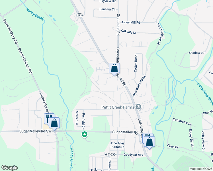 map of restaurants, bars, coffee shops, grocery stores, and more near 31 Middlebrook Drive in Cartersville