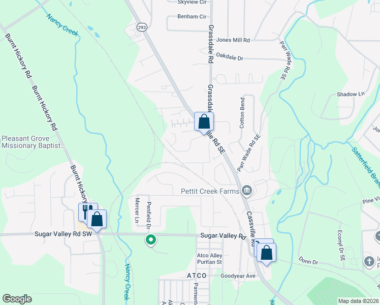 map of restaurants, bars, coffee shops, grocery stores, and more near 31 Middlebrook Drive in Cartersville