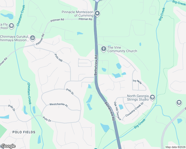 map of restaurants, bars, coffee shops, grocery stores, and more near 6995 Polo Fields Parkway in Cumming