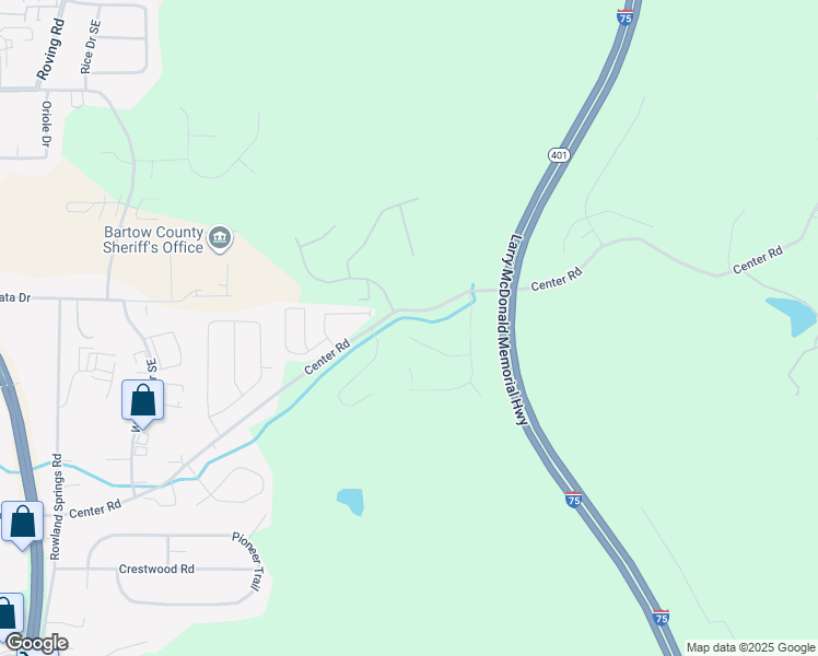 map of restaurants, bars, coffee shops, grocery stores, and more near 23 Canyon Trail Southeast in Cartersville