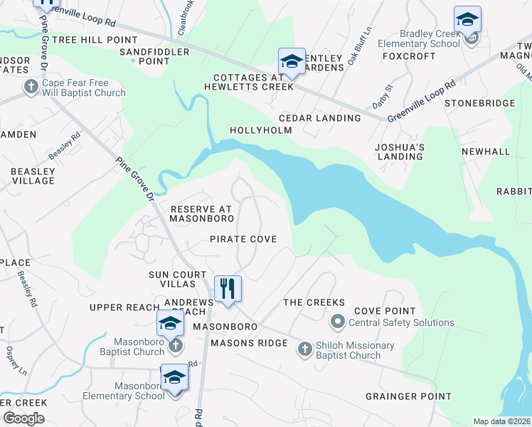 map of restaurants, bars, coffee shops, grocery stores, and more near 406 West Blackbeard Road in Wilmington